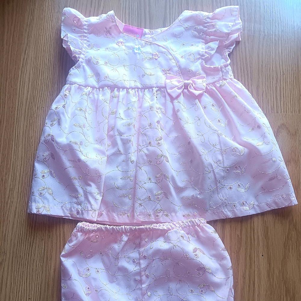 Little Lindsey darling pink eyelet embroidered dress & matching panty. 6/9 mths